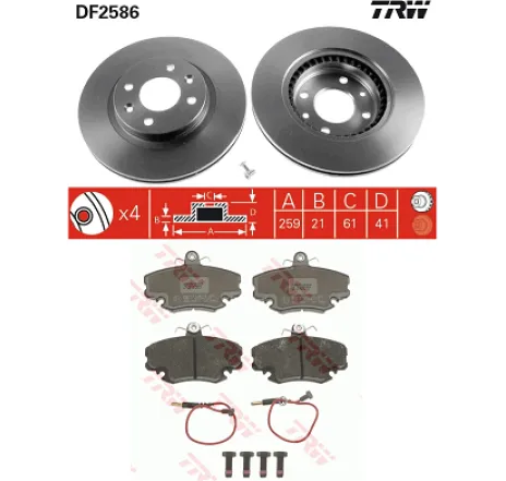 Pachet revizie frane Dacia Logan (2007-2012) discuri ventilate si placute frana TRW